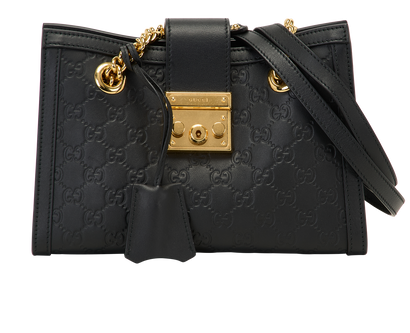 Padlock Shoulder Bag, &pound;850, Handbags, Black, Leather, Front view